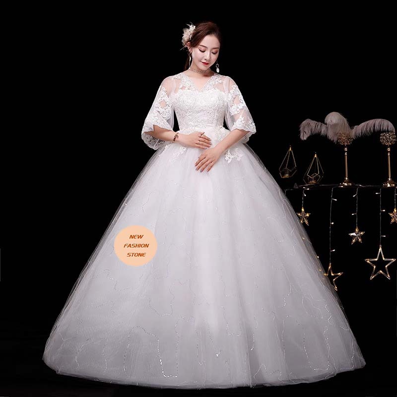 妊婦のウェディングドレス2024新型気質花嫁簡約一字肩韓国式太ったサイズのウェディングドレス