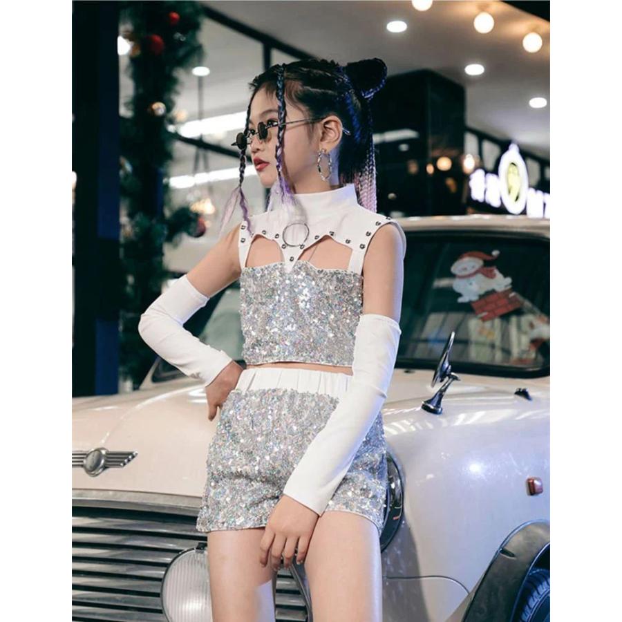 キッズ ダンス衣装 へそ出し セットアップ シルバー 袖 ズボン スパンコール キラキラ ジャズダンス チアガール ヒップホップ 子供 ステージ衣装 女の子 ホワイ キッズ ダンス衣装 へそ出し セットアップ シルバー 袖 ズボン スパンコール キラキラ ジャズダンス チアガール ヒップホップ 子供 ステージ衣装 女の子 ホワイ