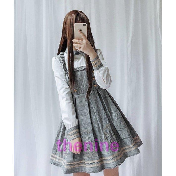 ワンピース クラシック ロリータ風 長袖 レディース ロリータ ワンピース チェック柄ロリータ服 森ガール 3点セット ワンピース+マント+ネクタイ