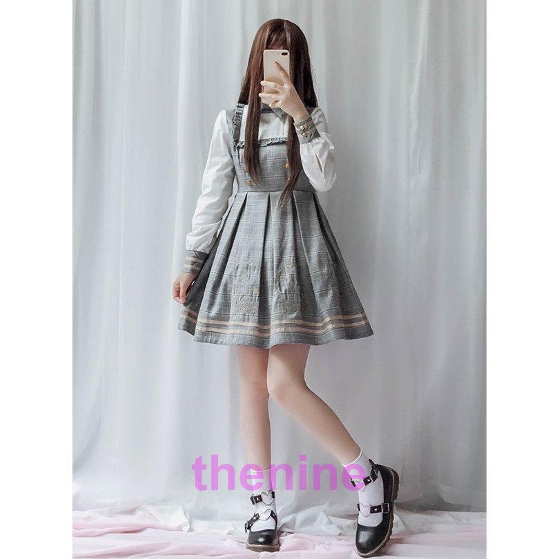 ワンピース クラシック ロリータ風 長袖 レディース ロリータ ワンピース チェック柄ロリータ服 森ガール 3点セット ワンピース+マント+ネクタイ