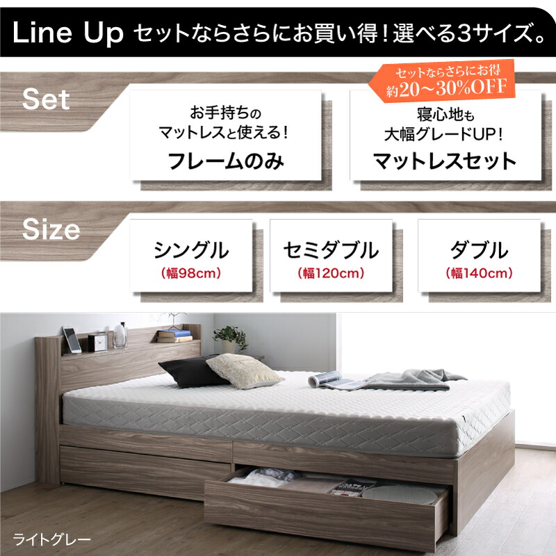 [組立設置付]棚コンセント付き 引き出し収納ベッド [エヴァーX] [ベッドフレームのみマットレスなし] シングル [フレーム色]ノルディックオーク