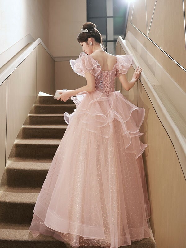 カラードレス ウェディングドレス ロングドレス 演奏会 コンサート 舞台衣装 大きいサイズ ワイン ピンク ロングウェディングドレス ピンク カラードレス ピンク サテン 刺繍