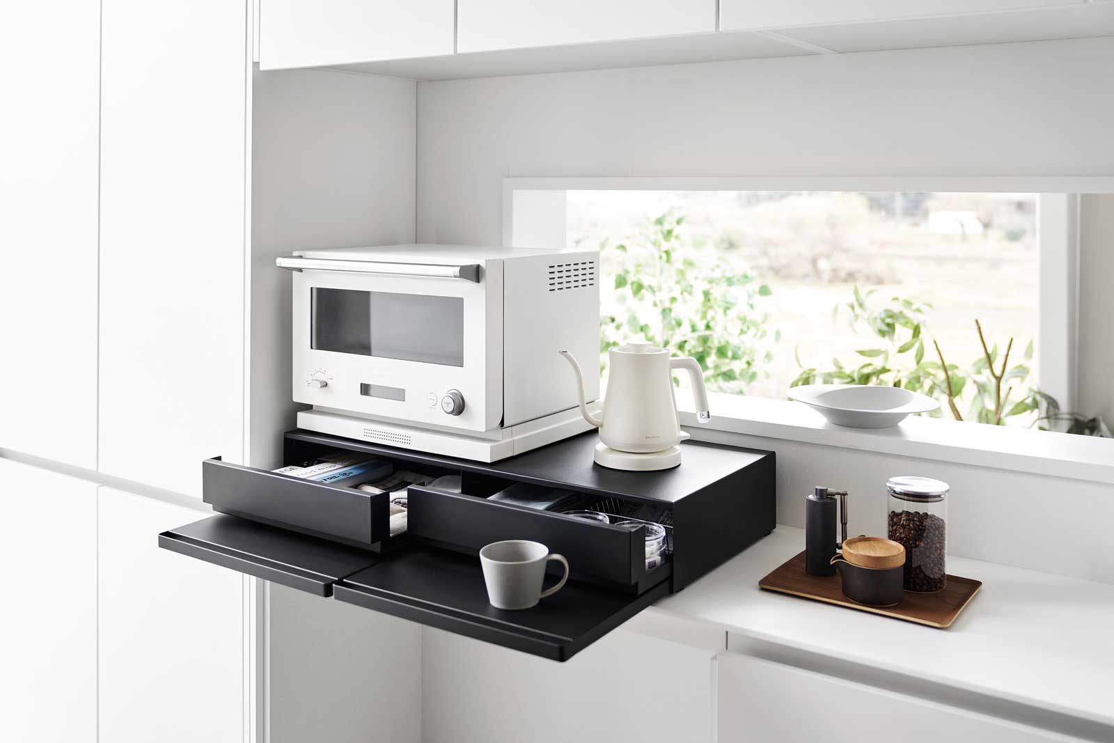 キッチン家電下ラック 山崎実業 tower タワー ツーウェイキッチン家電下引き出し&スライドテーブル W80 ブラック キッチン家電下ラック 山崎実業 tower タワー ツーウェイキッチン家電下引き出し&スライドテーブル W80 ブラック