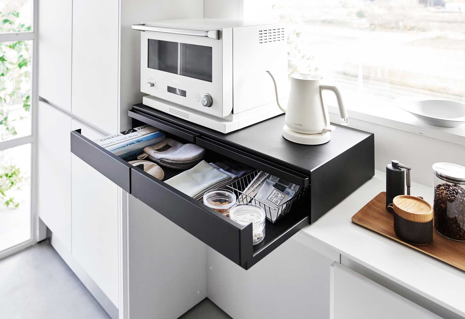 キッチン家電下ラック 山崎実業 tower タワー ツーウェイキッチン家電下引き出し&スライドテーブル W80 ブラック キッチン家電下ラック 山崎実業 tower タワー ツーウェイキッチン家電下引き出し&スライドテーブル W80 ブラック