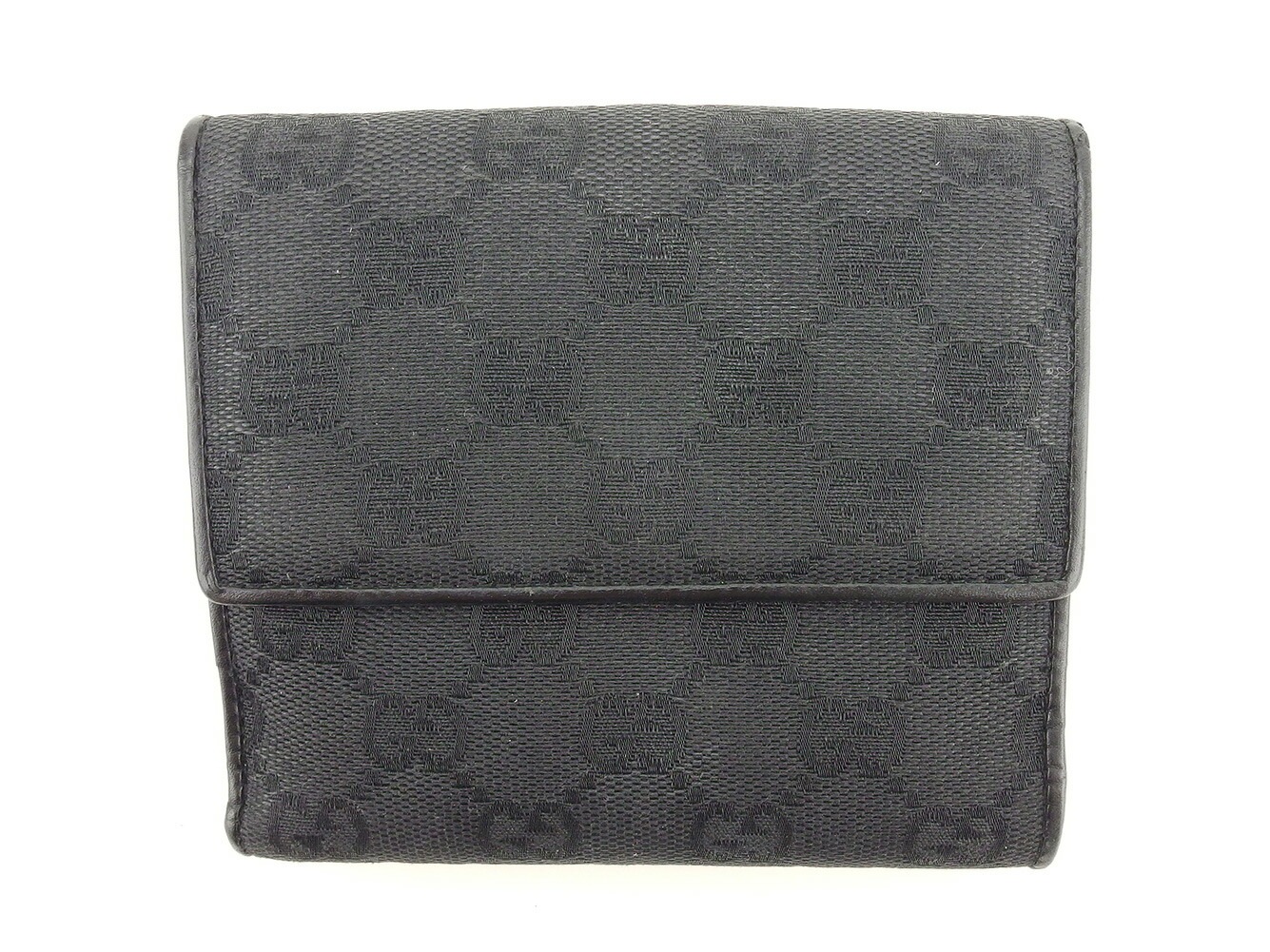 二つ折り財布 ＧＧキャンバス ブラック ゴールド レディース 中古