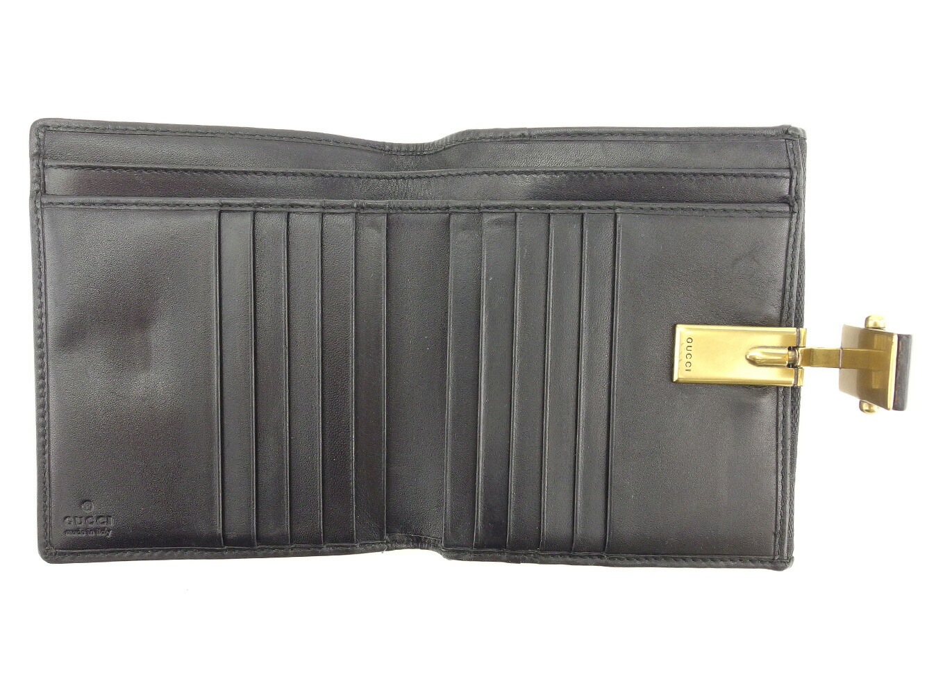 二つ折り財布 ＧＧキャンバス ブラック ゴールド レディース 中古