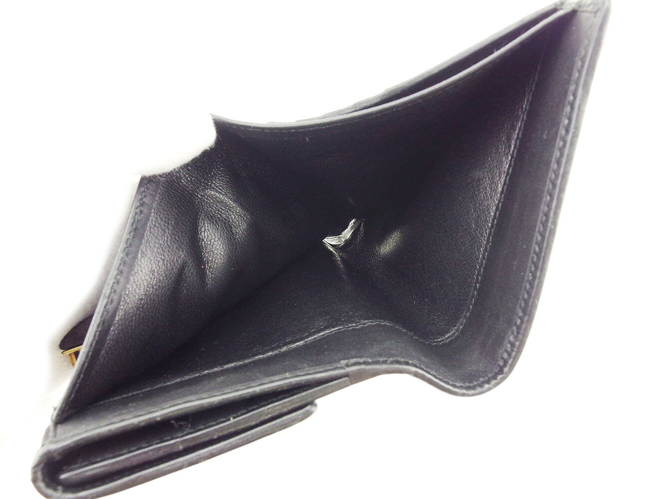 二つ折り財布 ＧＧキャンバス ブラック ゴールド レディース 中古