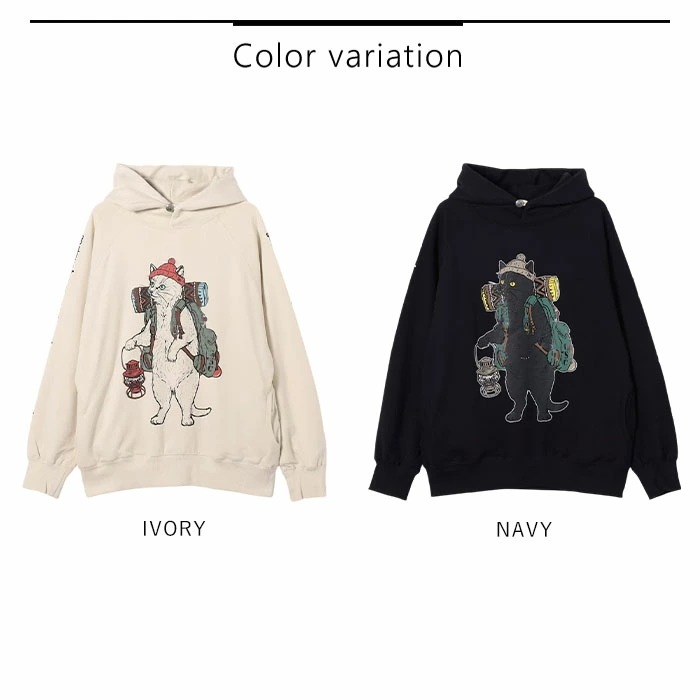 ゴースローキャラバン goslowcaravan トップス パーカー プルオーバー 空紡糸裏毛 野営猫 プルパーカー メンズ レディース 長袖 アイボリー ネイビー 332608 ゴースローキャラバン goslowcaravan トップス パーカー プルオーバー 空紡糸裏毛 野営猫 プルパーカー メンズ レディース 長袖 アイボリー ネイビー 332608