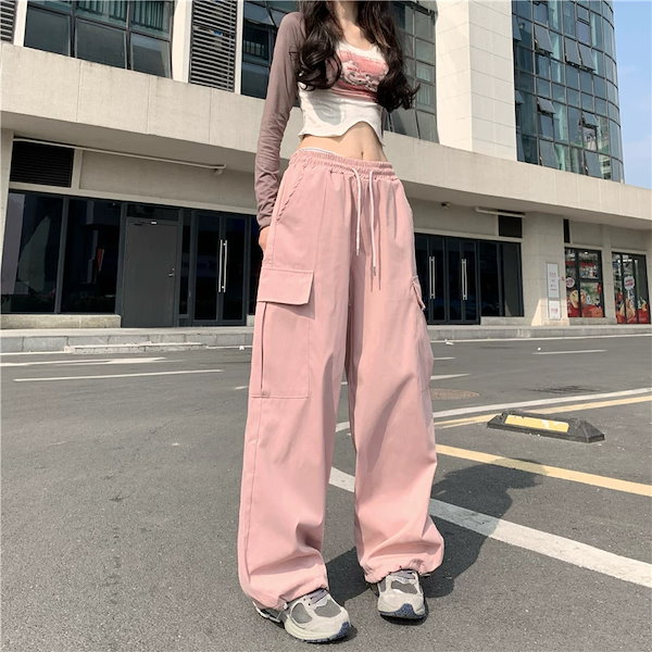 韓国 人気[YOUHEE] COTTON CARGO PANTS カーゴパンツ ピンク ピンク カーゴパンツ y2k レディース クロップドパンツ 韓国風