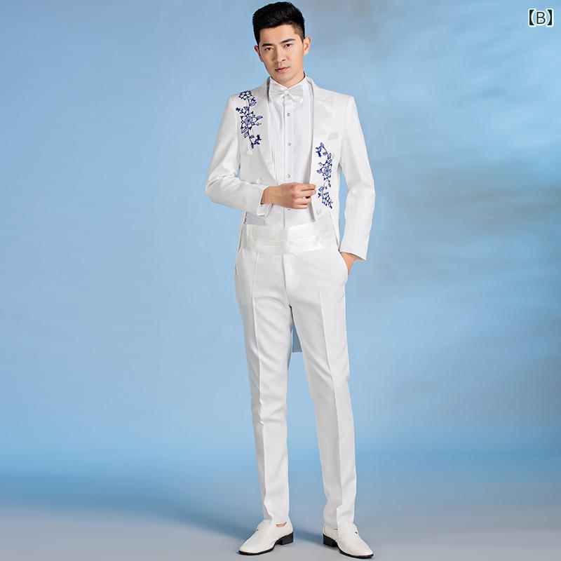 メンズ スーツ セット ナイトクラブ ステージ 衣装 ホスト パフォーマンス ミドル丈 タキシード 刺繍 グリッター メンズ スーツ セット ナイトクラブ ステージ 衣装 ホスト パフォーマンス ミドル丈 タキシード 刺繍 グリッター