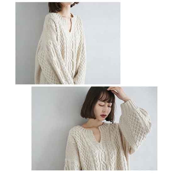 新作 キーネック ニット ケーブル編み セーター プルオーバー レディース 長袖 Vネック 新作 キーネック ニット ケーブル編み セーター プルオーバー レディース 長袖 Vネック