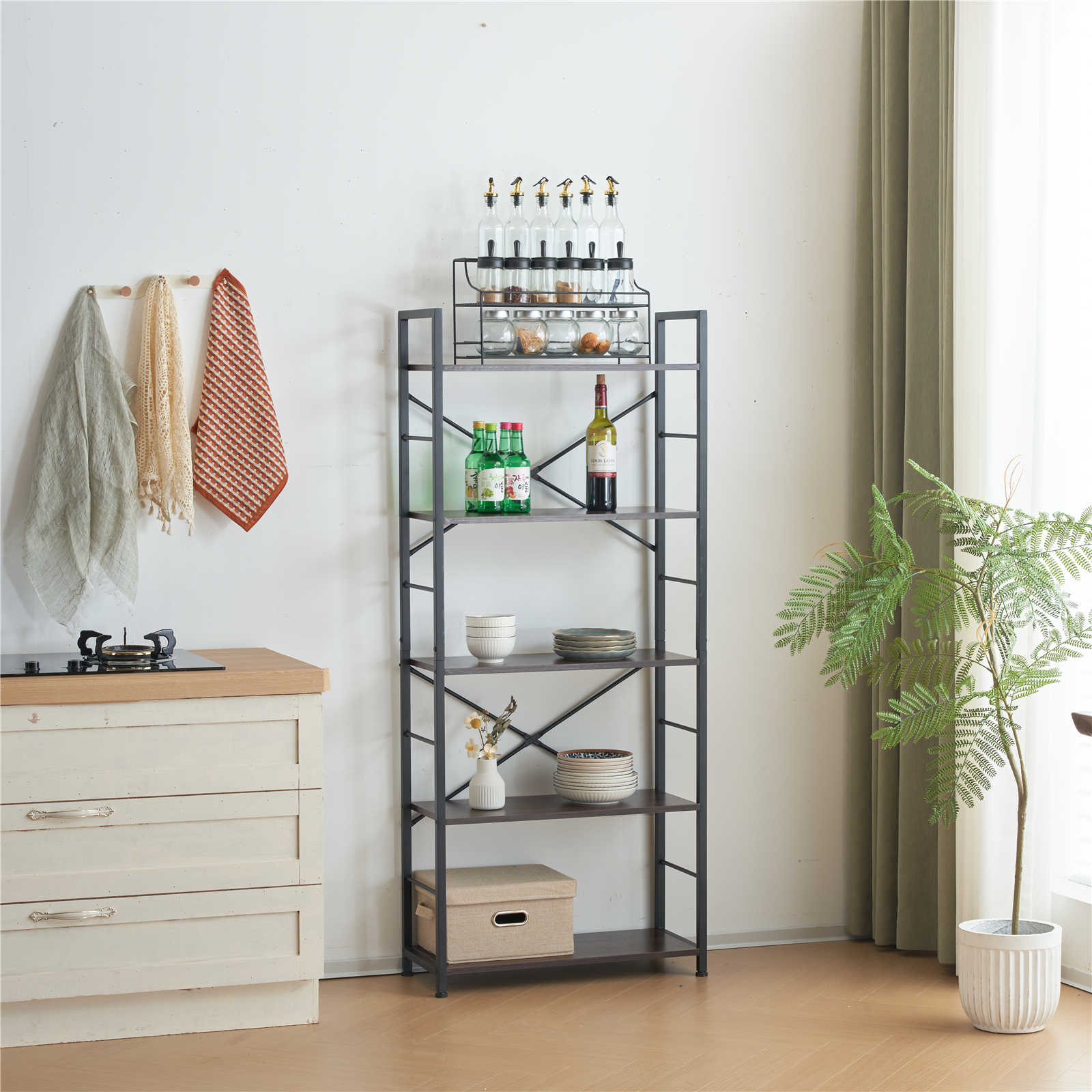 【日本国内出荷-3日で配達】韓国版ファッション ウッドグレー　収納棚 ユニットシェルフ オープンラック 北欧木製スリム 本棚 食器棚レンジ台 リビング キッチン 部屋収納 おしゃれ DJYC132