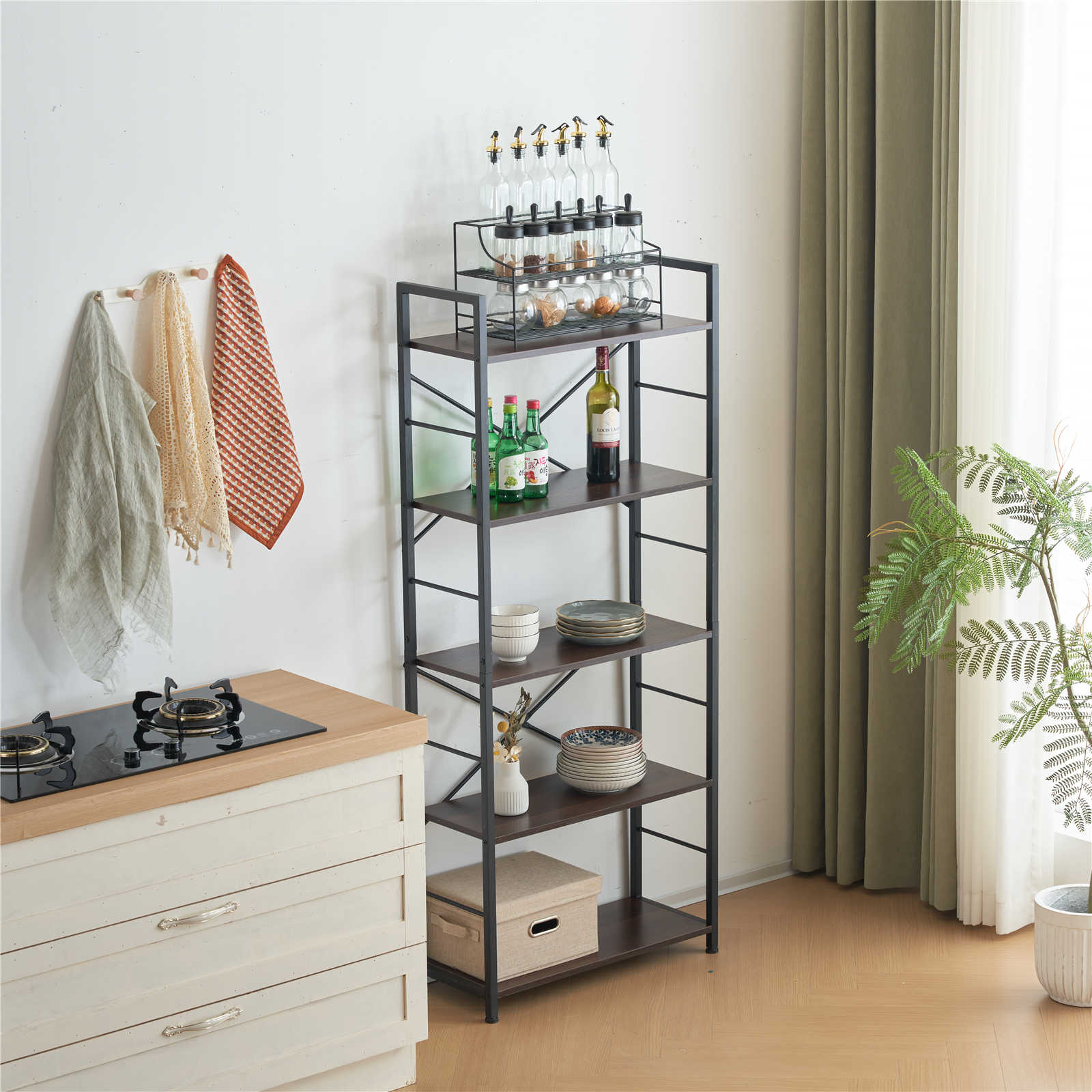 【日本国内出荷-3日で配達】韓国版ファッション ウッドグレー　収納棚 ユニットシェルフ オープンラック 北欧木製スリム 本棚 食器棚レンジ台 リビング キッチン 部屋収納 おしゃれ DJYC132