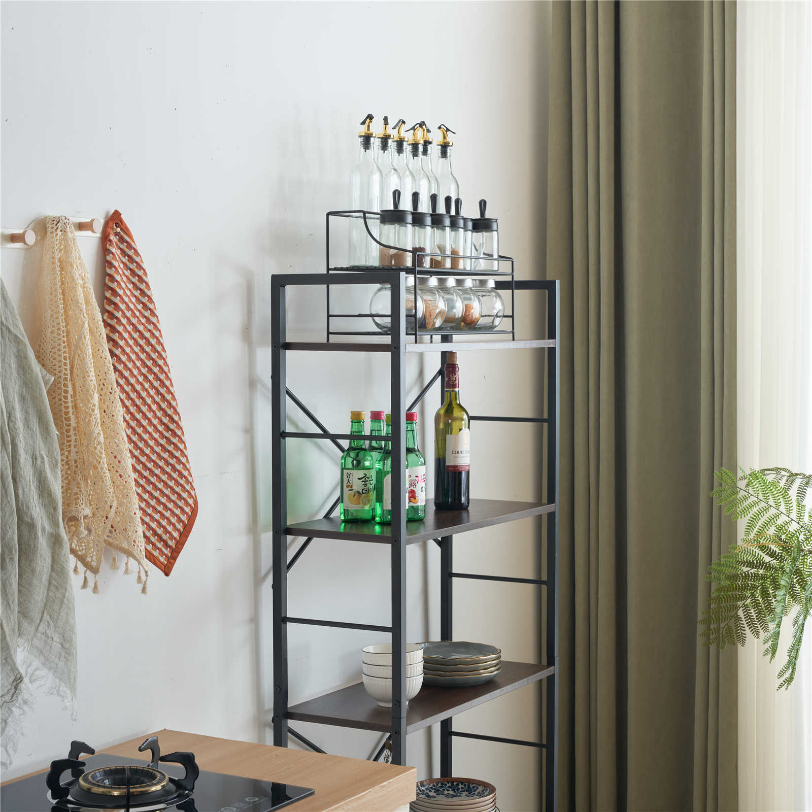 【日本国内出荷-3日で配達】韓国版ファッション ウッドグレー　収納棚 ユニットシェルフ オープンラック 北欧木製スリム 本棚 食器棚レンジ台 リビング キッチン 部屋収納 おしゃれ DJYC132