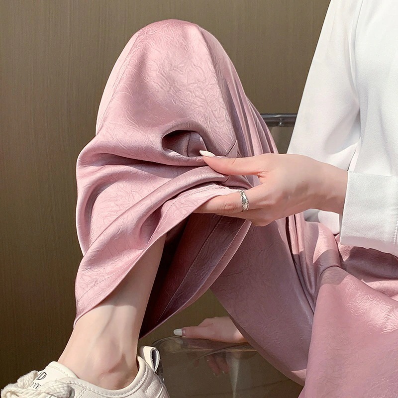 接触冷感ボトムス スラックスパンツ ためのハイウエストサテンアイスシルクワイドレッグパンツ2025スタイル薄いドレープフロアレングスカジュアル日焼け止めストレートパンツ 韓国ファッション 接触冷感ボトムス スラックスパンツ ためのハイウエストサテンアイスシルクワイドレッグパンツ2025スタイル薄いドレープフロアレングスカジュアル日焼け止めストレートパンツ 韓国ファッション