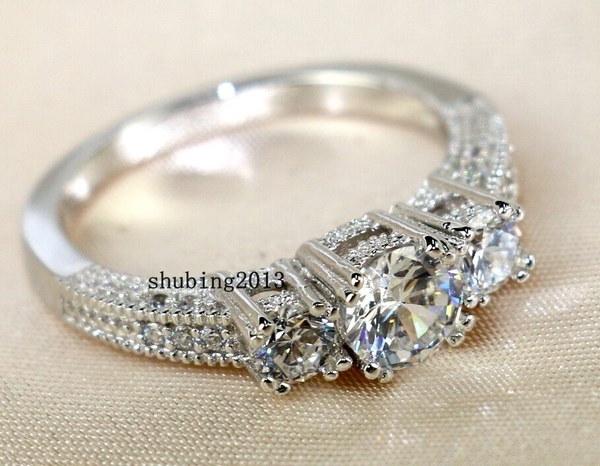 Sz6-9ラグジュアリー10KTホワイトゴールドは、3つの石ホワイトCZ女性の結婚指輪の高品質のギフトを充填 Sz6-9ラグジュアリー10KTホワイトゴールドは、3つの石ホワイトCZ女性の結婚指輪の高品質のギフトを充填