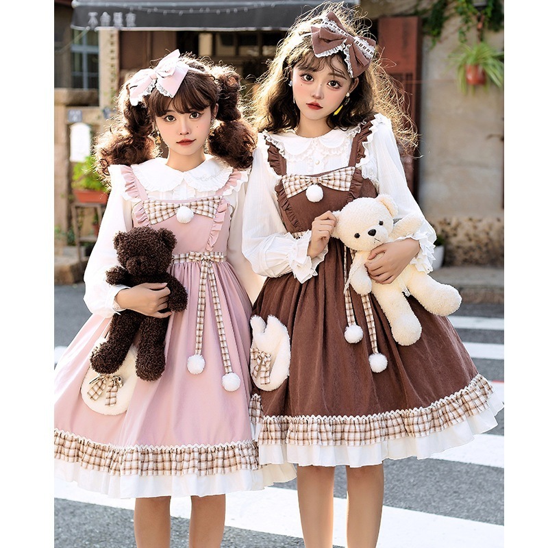 雪玉にゃんこの秋冬ビロードのキャミソールワンピース ロリータワンピース