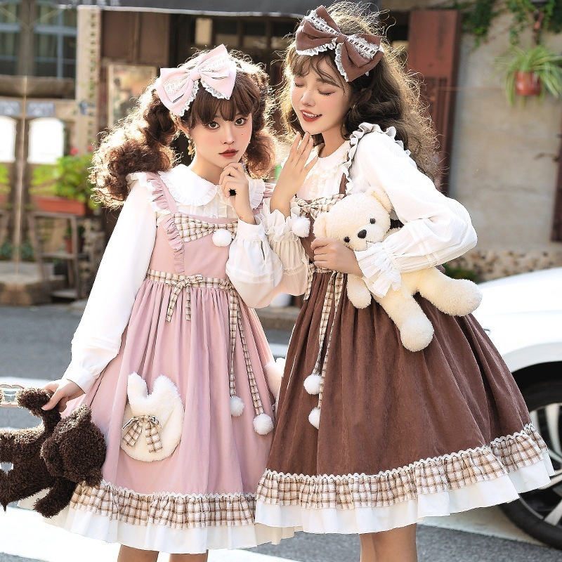 雪玉にゃんこの秋冬ビロードのキャミソールワンピース ロリータワンピース