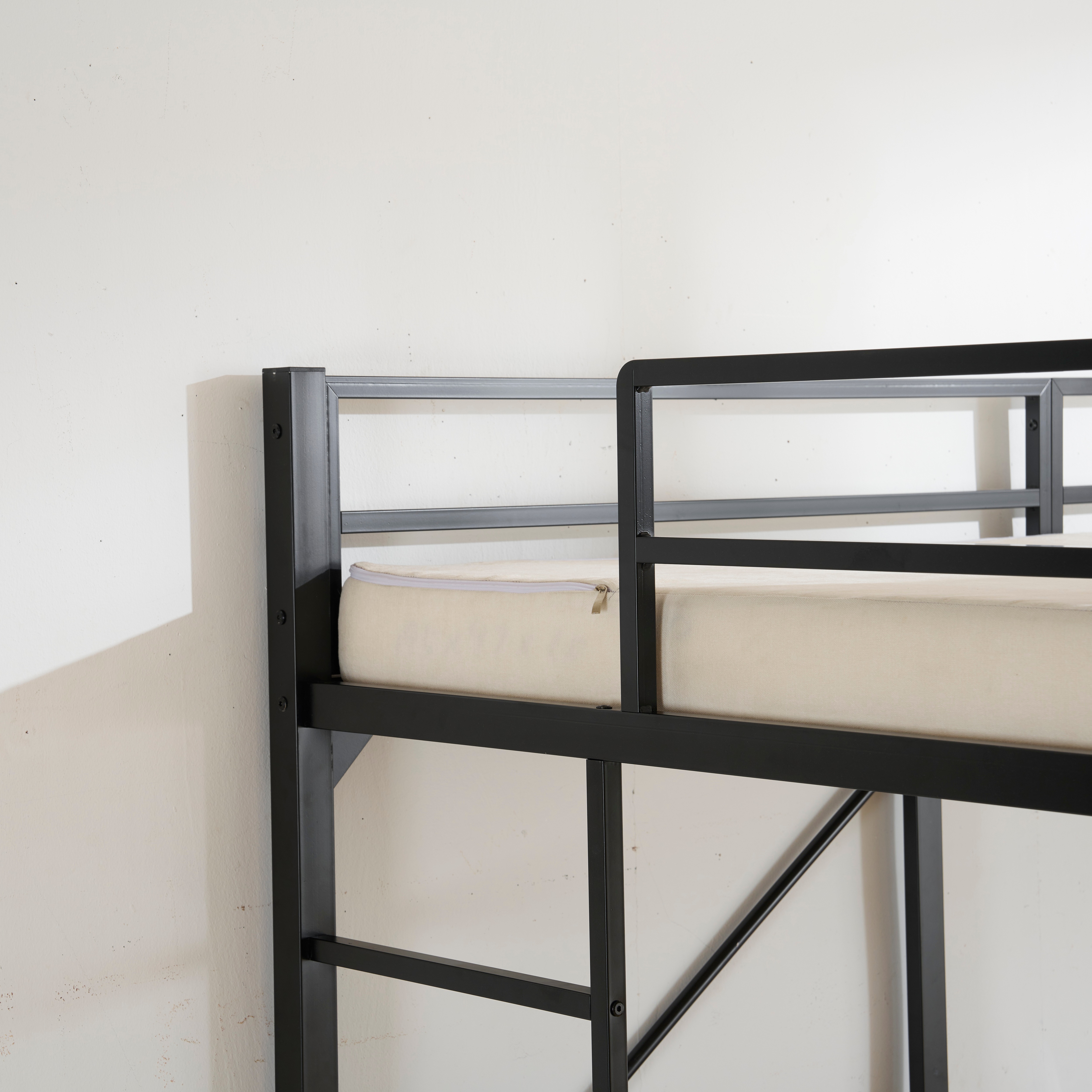 国内発送&送·料·無·料】新作 ブラック デスク付き パイプベッド ロフト