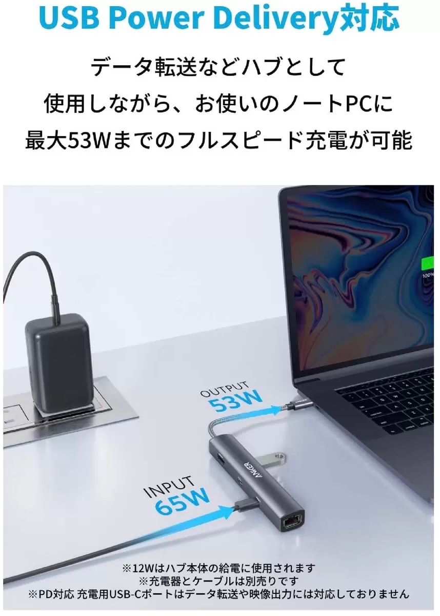 Anker USB-C イーサネットハブ 6ポート 最大出力53W　新品