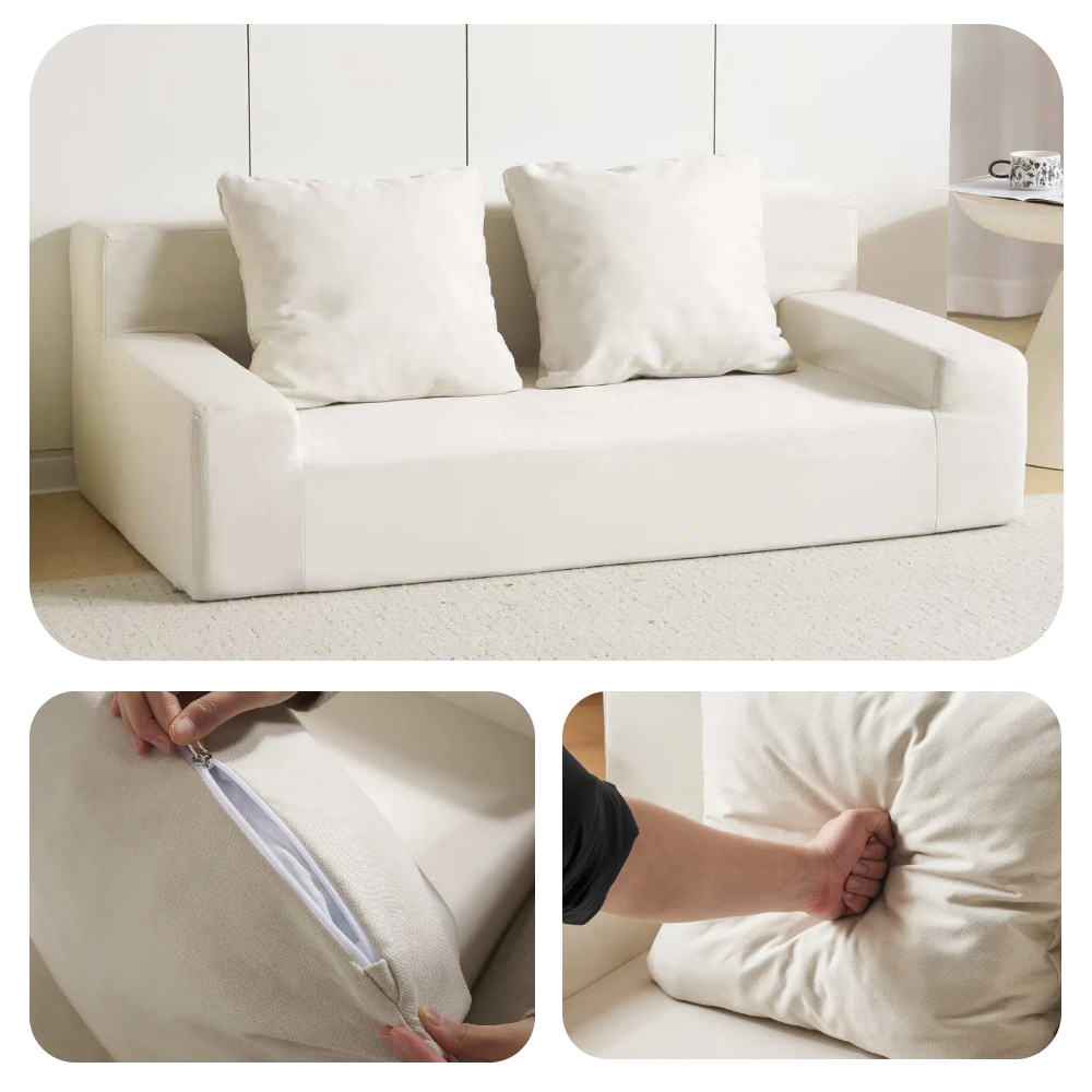 【国内出荷 - 3日配達】2人掛けソファベッド フロアソファ コンパクト ローソファ こたつ用 ソファー 1人暮らし マルチに使える クッション付き 座椅子 1人掛け 完成品 運びに便利だ 軽いソファ