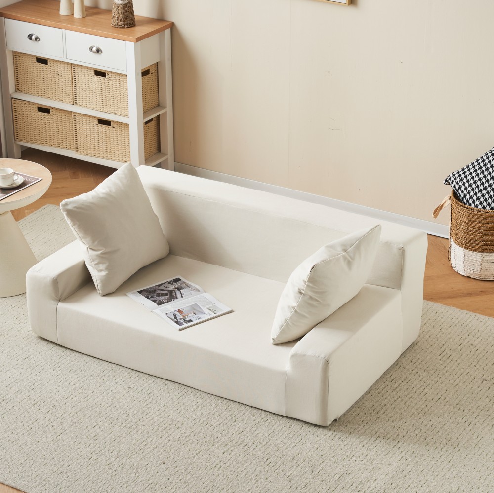 【国内出荷 - 3日配達】2人掛けソファベッド フロアソファ コンパクト ローソファ こたつ用 ソファー 1人暮らし マルチに使える クッション付き 座椅子 1人掛け 完成品 運びに便利だ 軽いソファ