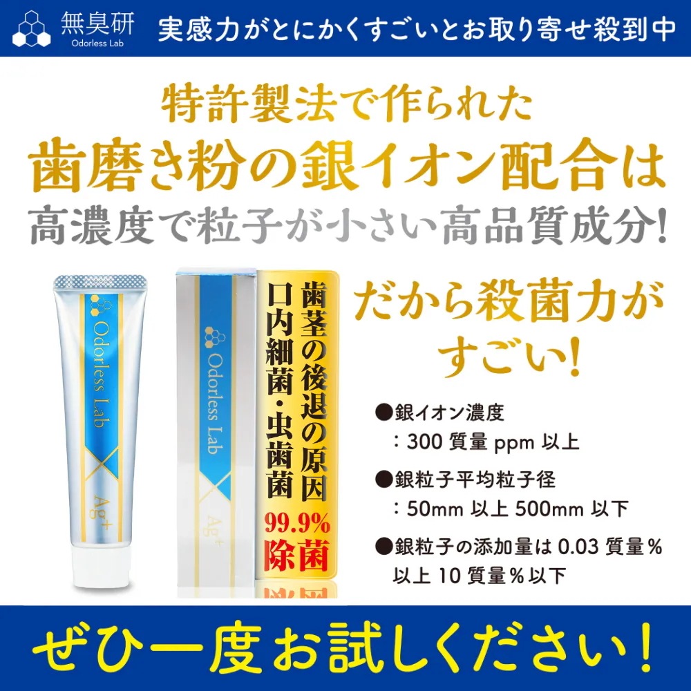 銀イオン歯磨き粉 50g×2本 【高濃度銀イオン配合】 300ppm Ag+ イオン歯磨き 口臭 虫歯 口内細菌 ハミガキ 歯磨き粉 フッ素未配合 国内生産品 ペースト 銀イオン歯磨き