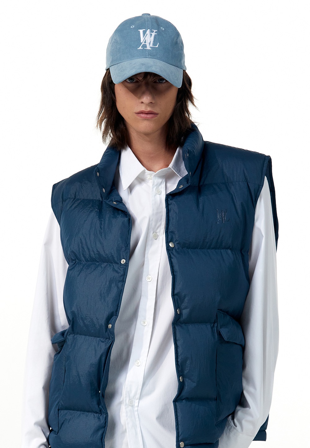 【WOOALONG】 SIGNATURE DOWN VEST : MID BLUE