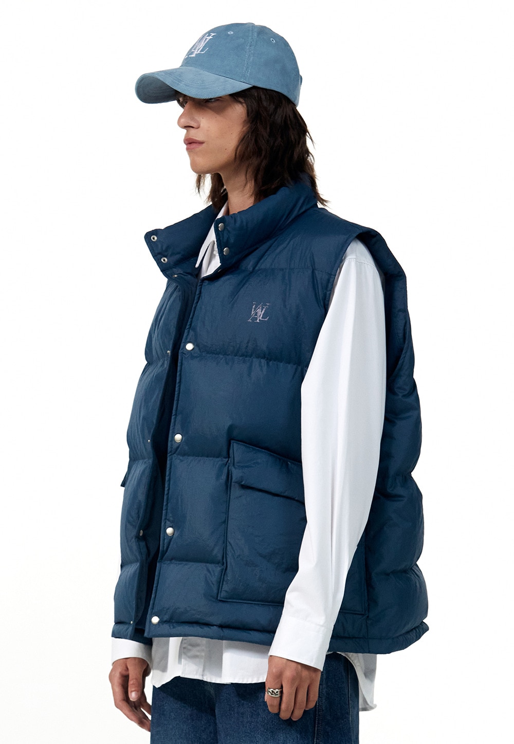 【WOOALONG】 SIGNATURE DOWN VEST : MID BLUE