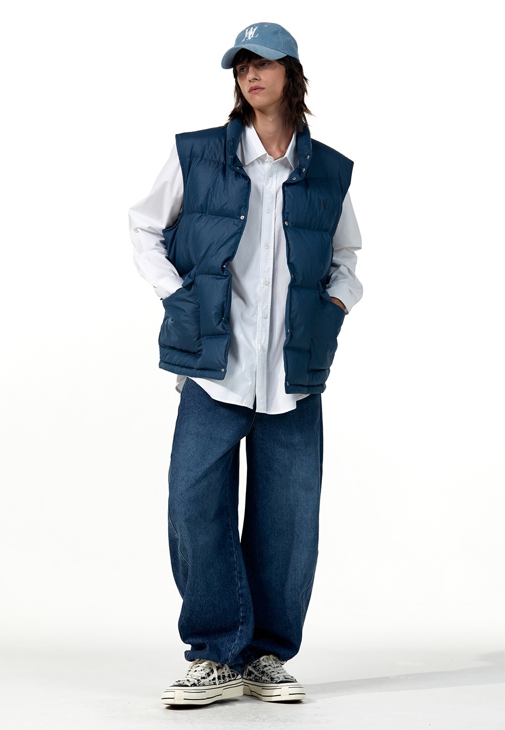 【WOOALONG】 SIGNATURE DOWN VEST : MID BLUE