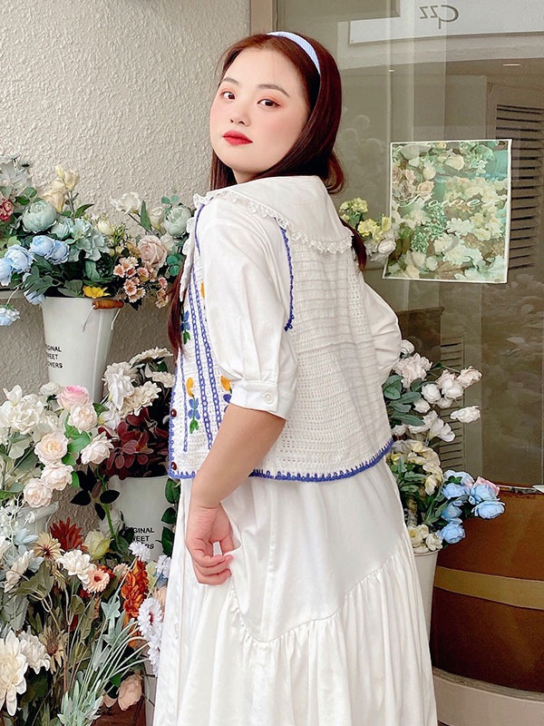 【短納期】プラスサイズ スウィートロリータ OP ドレス ベスト 2 点セット ポリエステル 半袖 スウィート ドレス ホワイト ロリータ