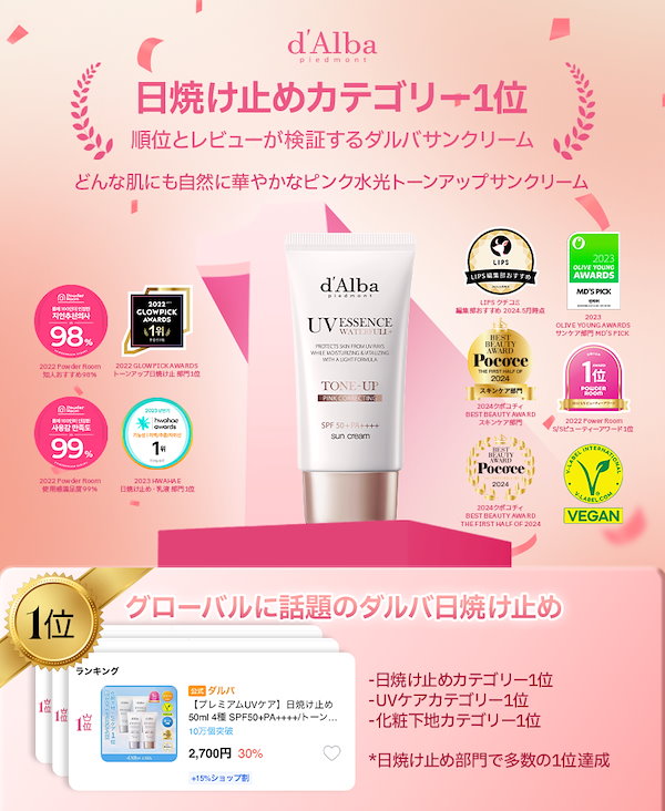 d'Alba ダルバ 日焼け止め下地 SPF50+ PA++++ 3種類セット
