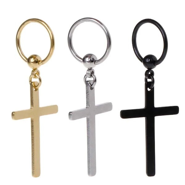 Qoo10] ボディピアス 十字架 ビッグロザリオクロ