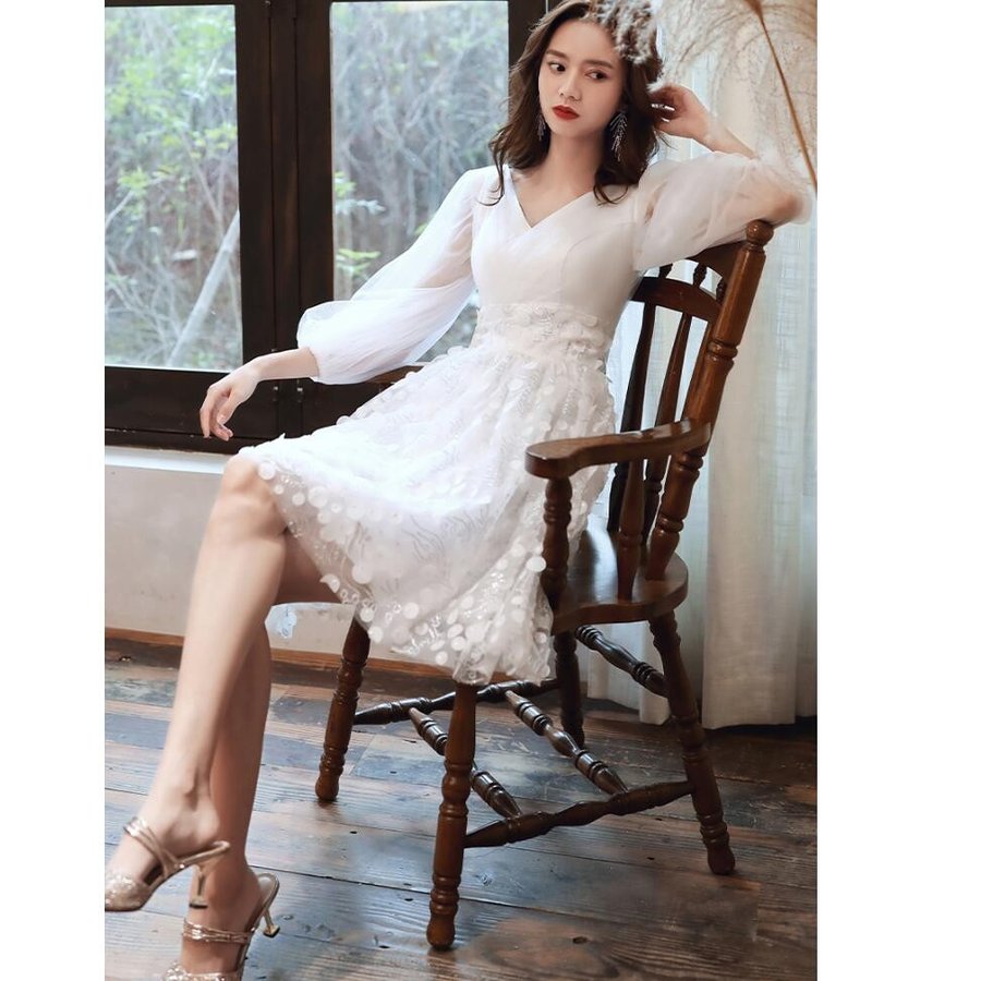 袖あり パーティードレス 結婚式 大きいサイズ ミモレ丈ドレス ワンピース 20代30代40代 上品 袖あり パーティードレス 結婚式 大きいサイズ ミモレ丈ドレス ワンピース 20代30代40代 上品