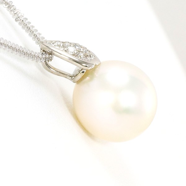 K14 14金 WG ネックレス パール(真珠) ダイヤ 0.05 ジュエリー 中古