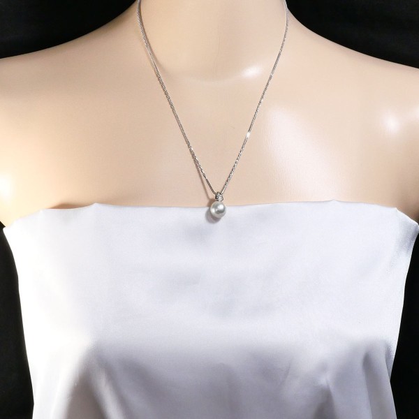 K14 14金 WG ネックレス パール(真珠) ダイヤ 0.05 ジュエリー 中古