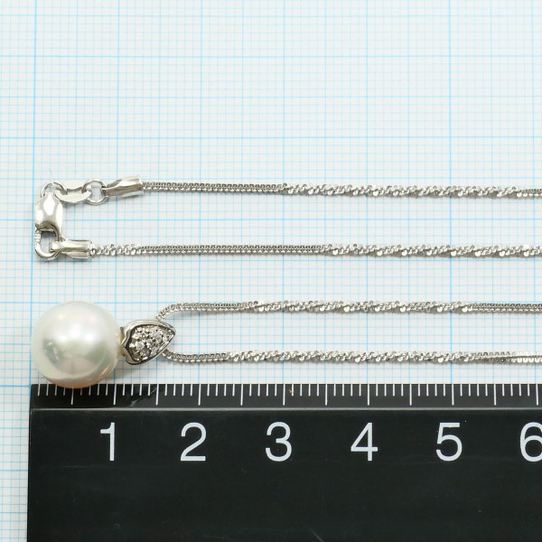 K14 14金 WG ネックレス パール(真珠) ダイヤ 0.05 ジュエリー 中古