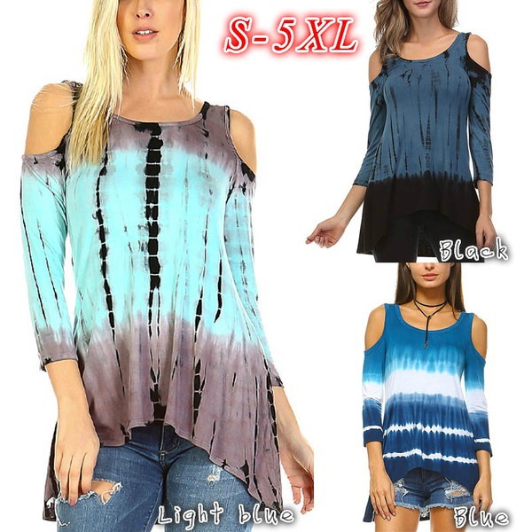 女性のファッションタイ染料トップコールドショルダーアシンメトリーチュニックTシャツ 女性のファッションタイ染料トップコールドショルダーアシンメトリーチュニックTシャツ