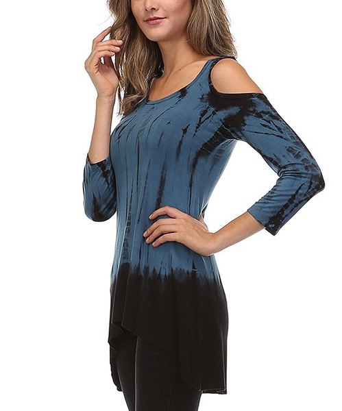 女性のファッションタイ染料トップコールドショルダーアシンメトリーチュニックTシャツ 女性のファッションタイ染料トップコールドショルダーアシンメトリーチュニックTシャツ