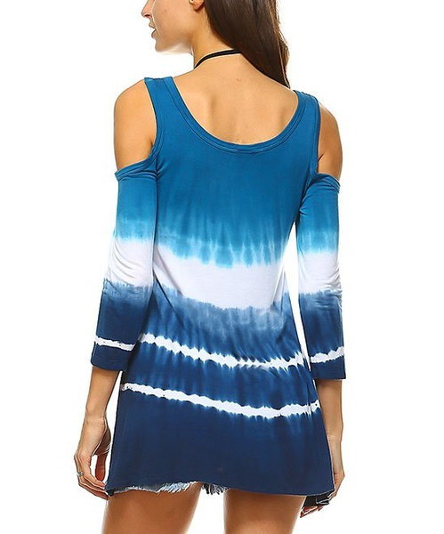 女性のファッションタイ染料トップコールドショルダーアシンメトリーチュニックTシャツ 女性のファッションタイ染料トップコールドショルダーアシンメトリーチュニックTシャツ
