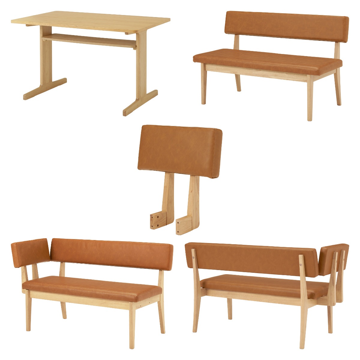 ダイニングテーブル 3点セット ロータイプ 2人掛けソファx1 コーナーソファx1 ダイニングセット ダイニング オーク 木製 天然木 食卓 セット 天板下 収納棚 レザー調 4人掛け