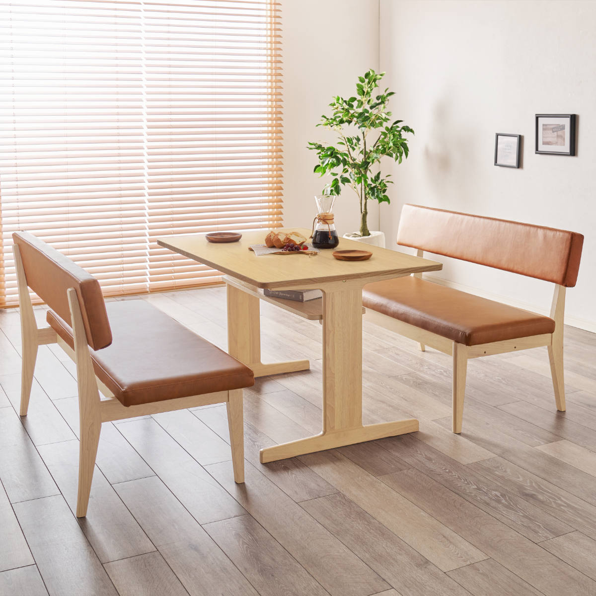 ダイニングテーブル 3点セット ロータイプ 2人掛けソファx1 コーナーソファx1 ダイニングセット ダイニング オーク 木製 天然木 食卓 セット 天板下 収納棚 レザー調 4人掛け
