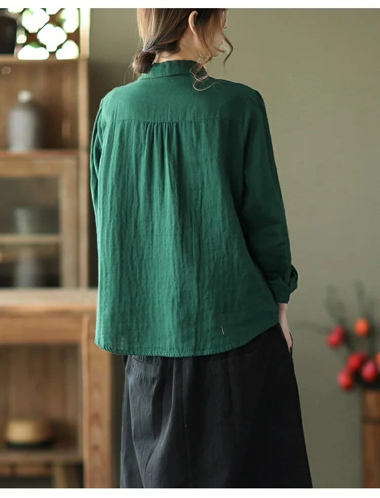 レディース シャツ 春秋 長袖 ダブルガーゼ 綿シャツ 肌触りいい トップス シャツブラウス 斜めボタン プルオーバー 柔らか 通気性 デザイン 着心地よい 母の日 プレゼント
