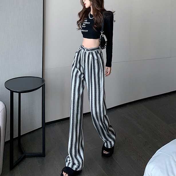 【2025新作入荷】ボトムス パンツ ズボン ストレートジーンズ デニム ロング丈 ワイドレッグ ハイウエスト 秋 冬 グレー 灰色 ストライプ ジッパー ジップ 【2025新作入荷】ボトムス パンツ ズボン ストレートジーンズ デニム ロング丈 ワイドレッグ ハイウエスト 秋 冬 グレー 灰色 ストライプ ジッパー ジップ