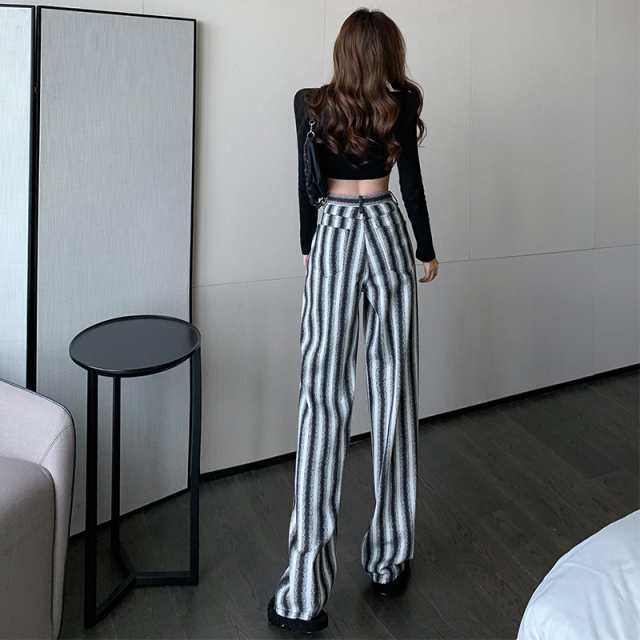 【2025新作入荷】ボトムス パンツ ズボン ストレートジーンズ デニム ロング丈 ワイドレッグ ハイウエスト 秋 冬 グレー 灰色 ストライプ ジッパー ジップ 【2025新作入荷】ボトムス パンツ ズボン ストレートジーンズ デニム ロング丈 ワイドレッグ ハイウエスト 秋 冬 グレー 灰色 ストライプ ジッパー ジップ