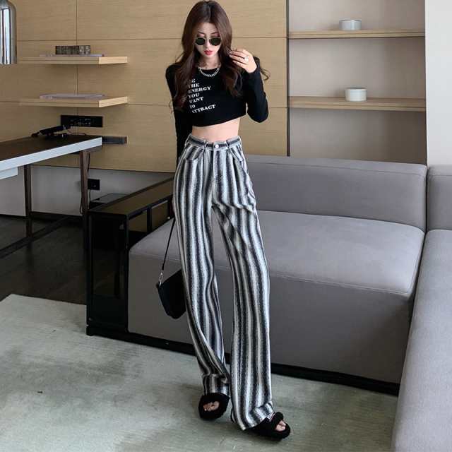 【2025新作入荷】ボトムス パンツ ズボン ストレートジーンズ デニム ロング丈 ワイドレッグ ハイウエスト 秋 冬 グレー 灰色 ストライプ ジッパー ジップ 【2025新作入荷】ボトムス パンツ ズボン ストレートジーンズ デニム ロング丈 ワイドレッグ ハイウエスト 秋 冬 グレー 灰色 ストライプ ジッパー ジップ