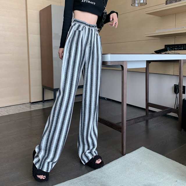 【2025新作入荷】ボトムス パンツ ズボン ストレートジーンズ デニム ロング丈 ワイドレッグ ハイウエスト 秋 冬 グレー 灰色 ストライプ ジッパー ジップ 【2025新作入荷】ボトムス パンツ ズボン ストレートジーンズ デニム ロング丈 ワイドレッグ ハイウエスト 秋 冬 グレー 灰色 ストライプ ジッパー ジップ