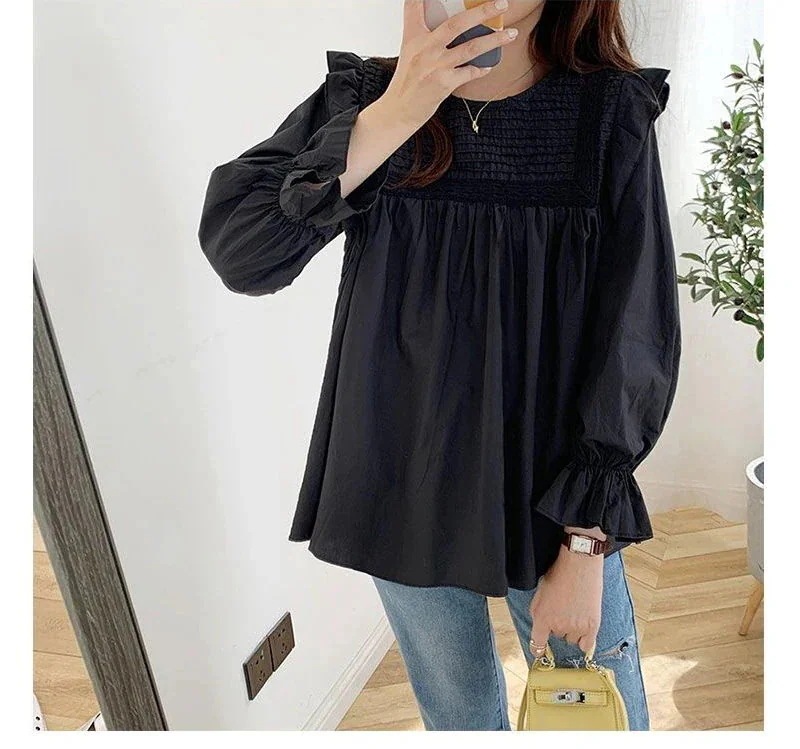 【急速出荷!】チュニック レディース ブラウス 長袖 シャツ ゆったり 体型カバー韓国ファッショシャツ