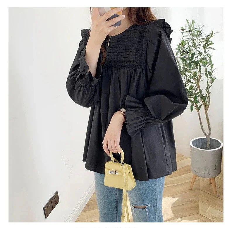 【急速出荷!】チュニック レディース ブラウス 長袖 シャツ ゆったり 体型カバー韓国ファッショシャツ