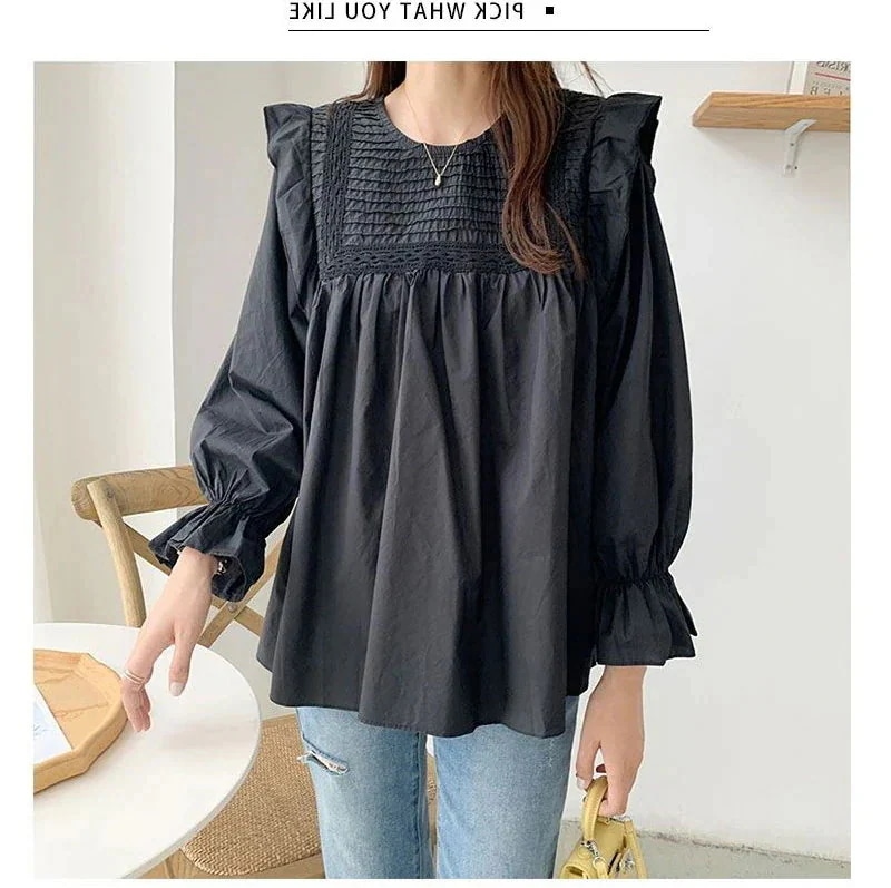 【急速出荷!】チュニック レディース ブラウス 長袖 シャツ ゆったり 体型カバー韓国ファッショシャツ